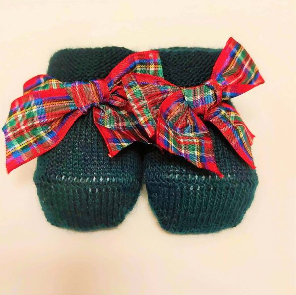 SCARPE - Scarpine neonato Lana con fiocco tartan - Verde