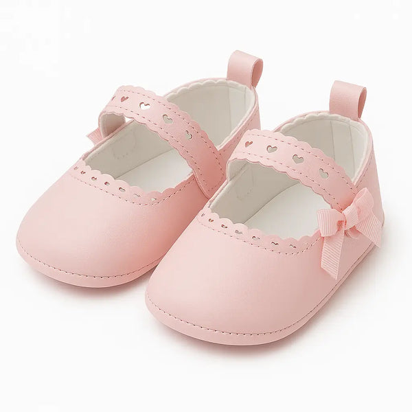 Scarpe rosa da cerimonia per neonata con fiocco