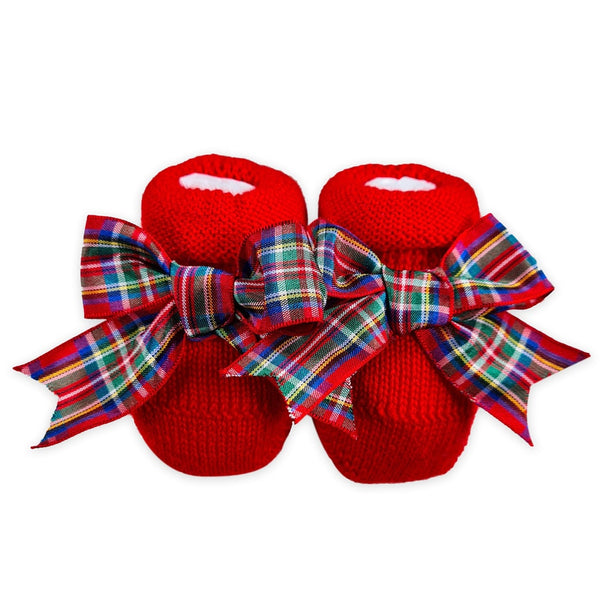 SCARPE - Scarpine neonato Lana con fiocco tartan - Rosso